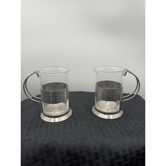 Unbranded Other - 2 Vintage French Press Coffee Cups/Mugs Glass and Stainless